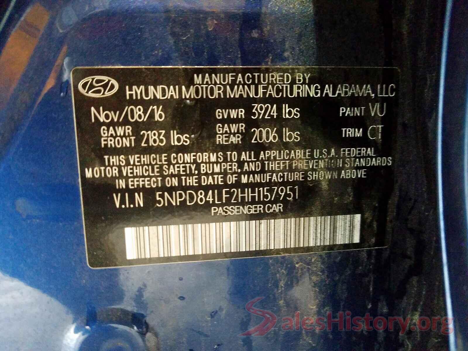 5NPD84LF2HH157951 2017 HYUNDAI ELANTRA