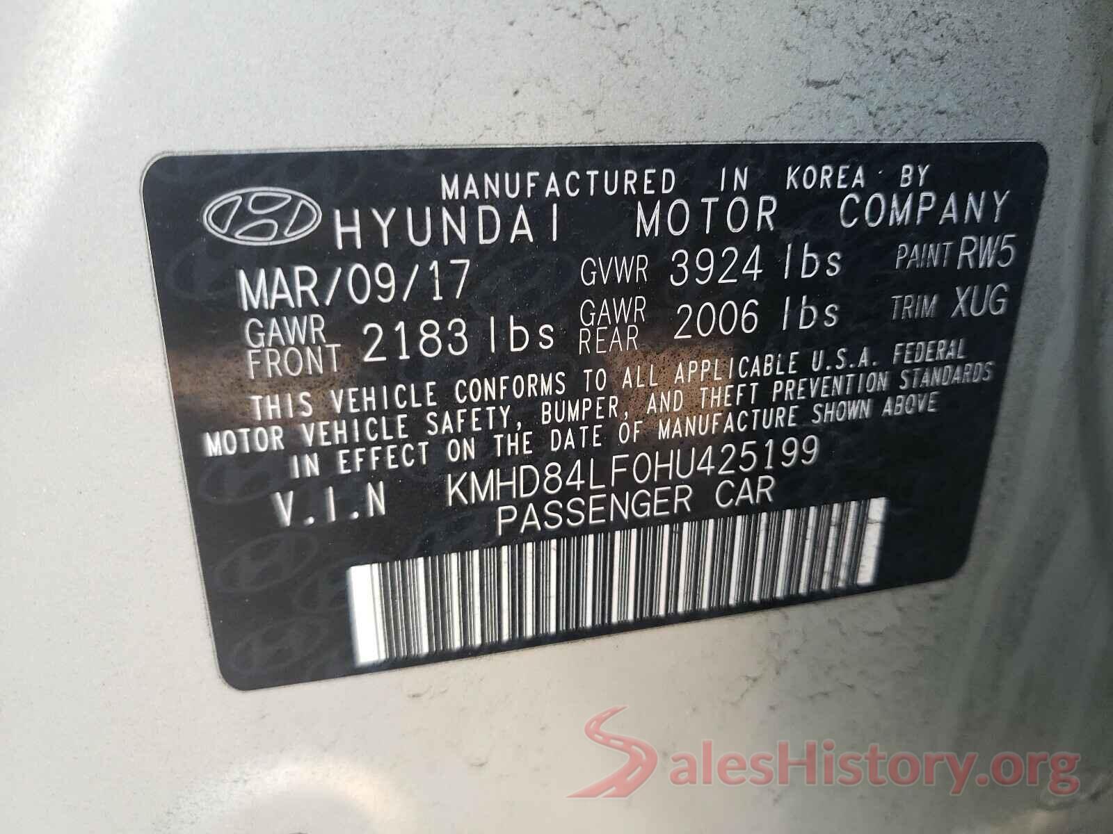 KMHD84LF0HU425199 2017 HYUNDAI ELANTRA