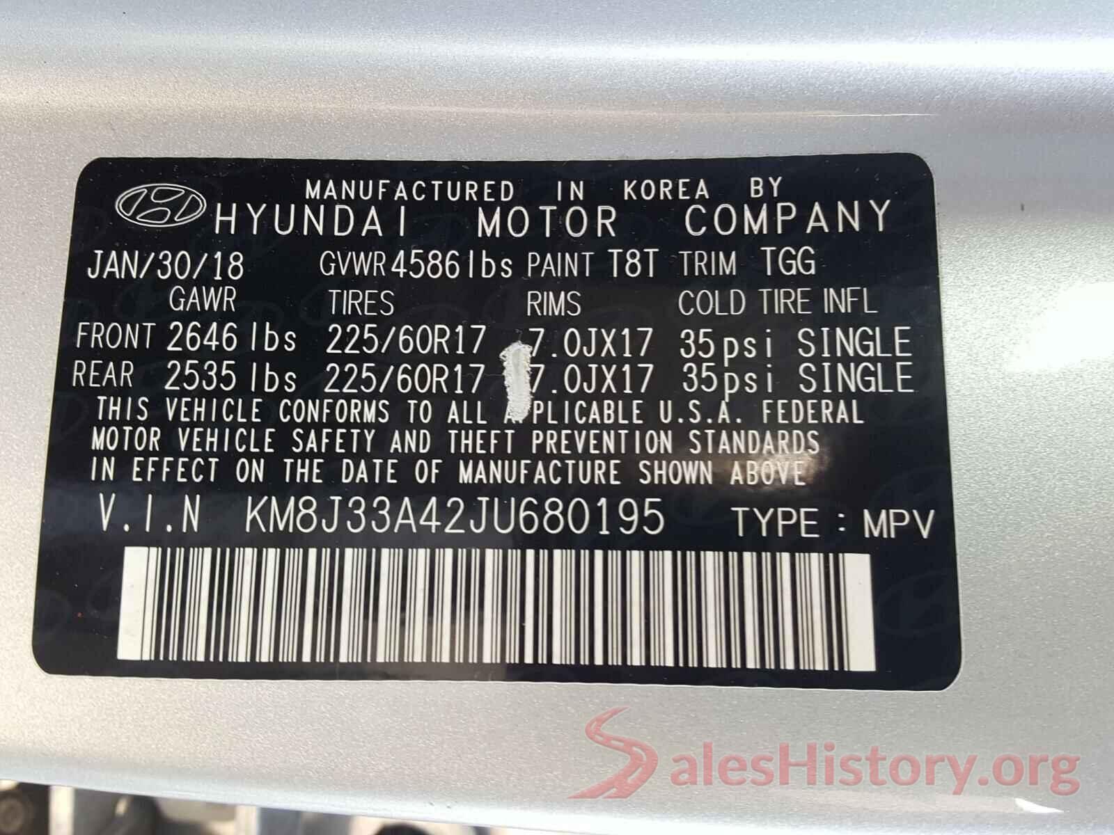 KM8J33A42JU680195 2018 HYUNDAI TUCSON