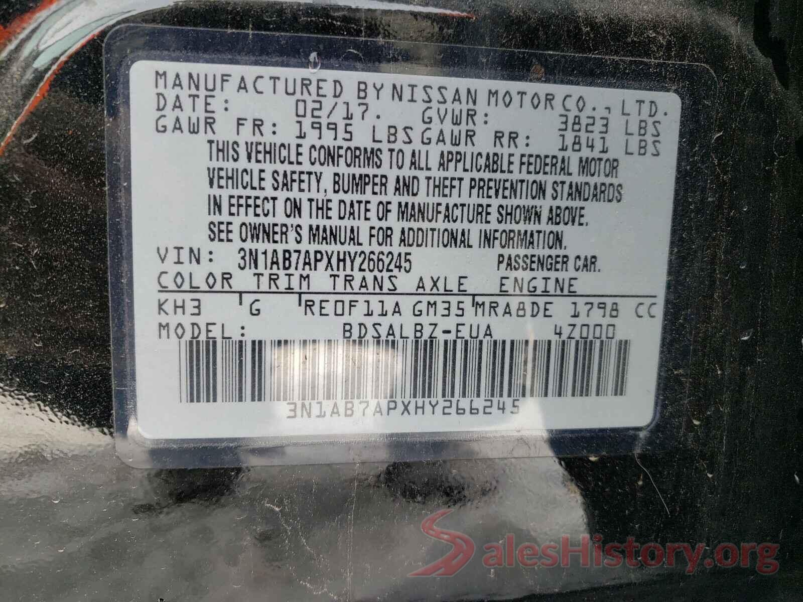 3N1AB7APXHY266245 2017 NISSAN SENTRA