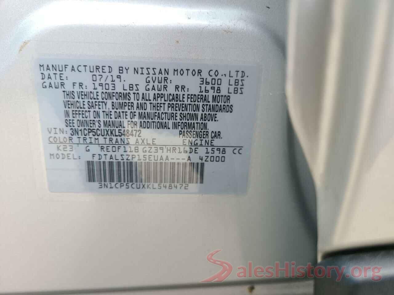 3N1CP5CUXKL548472 2019 NISSAN KICKS