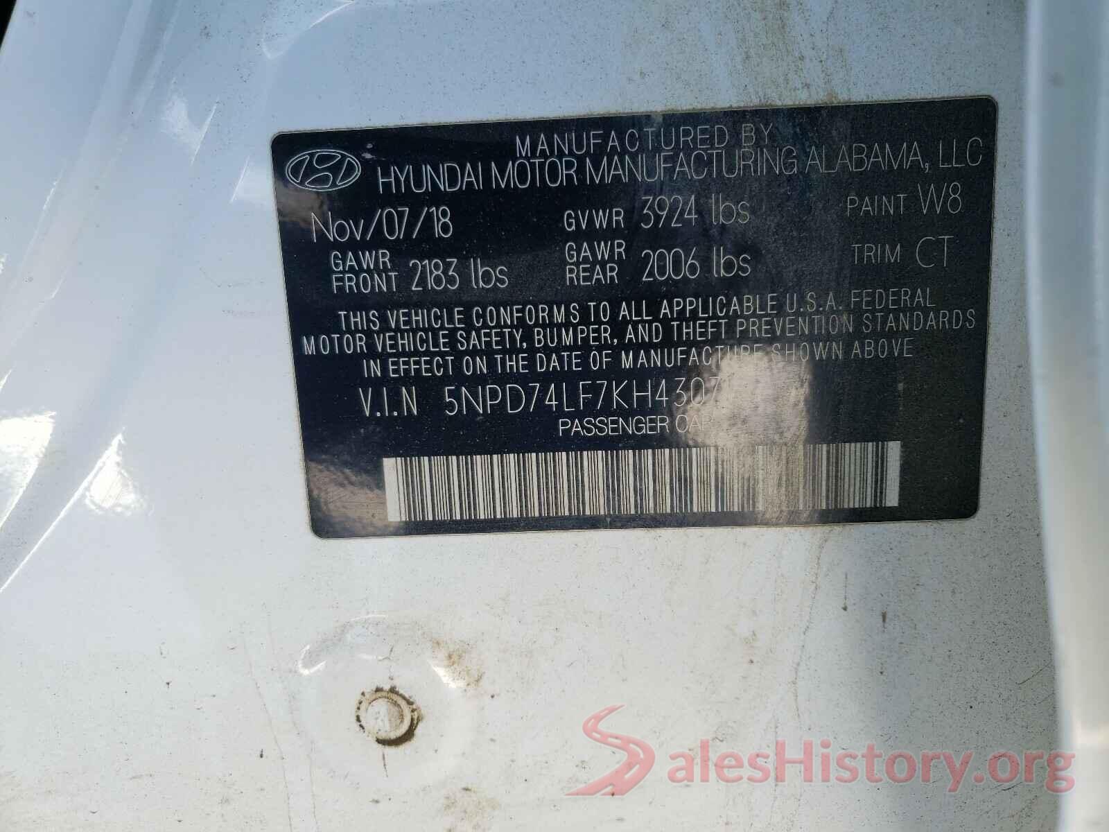 5NPD74LF7KH430716 2019 HYUNDAI ELANTRA