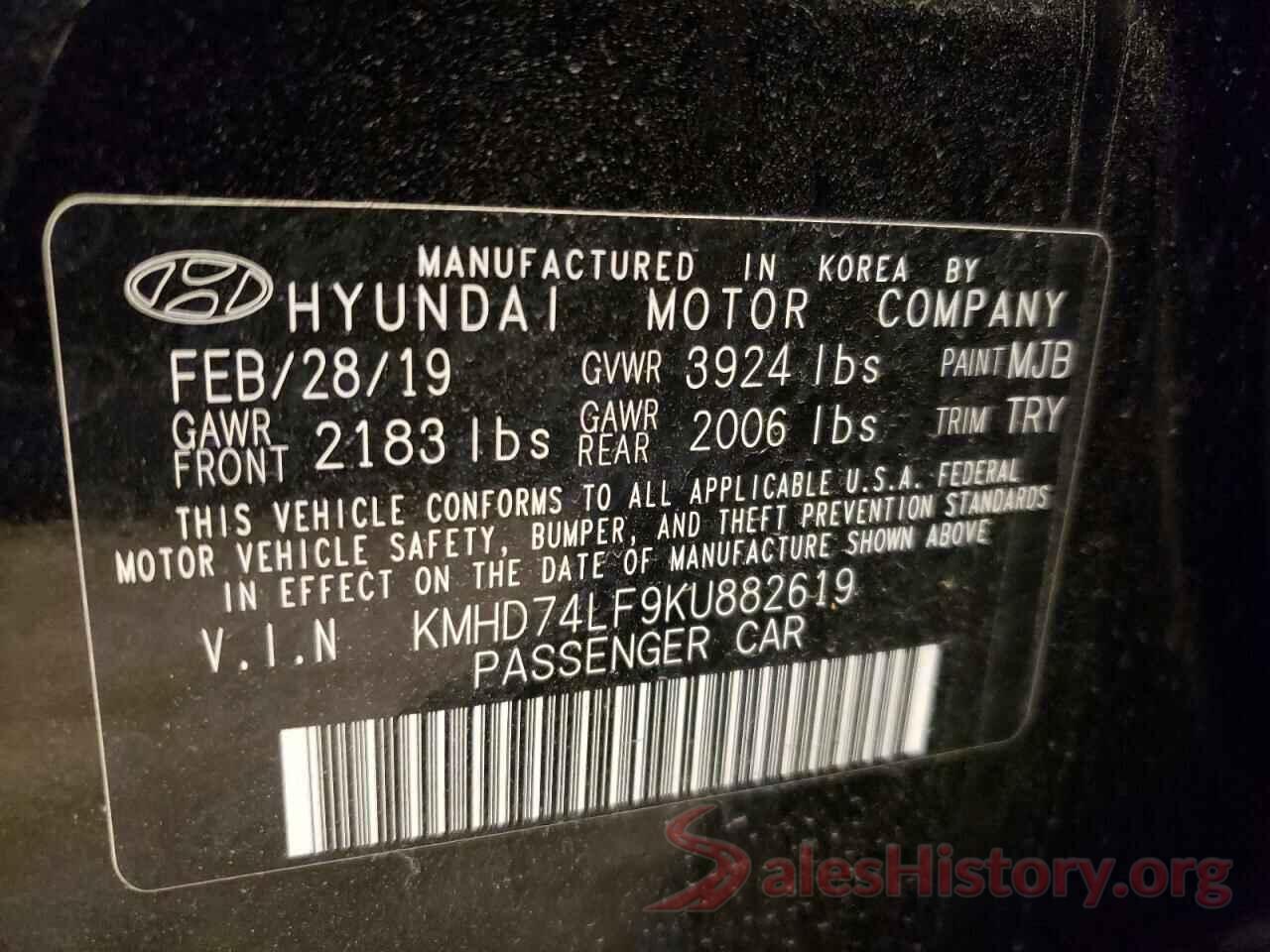 KMHD74LF9KU882619 2019 HYUNDAI ELANTRA