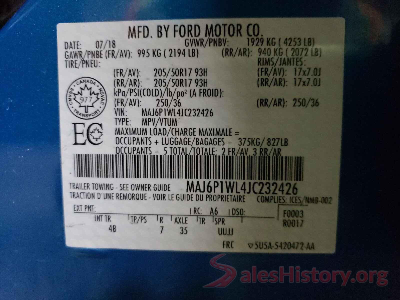 MAJ6P1WL4JC232426 2018 FORD ALL OTHER