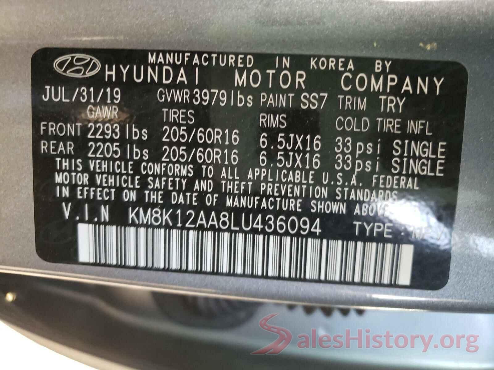 KM8K12AA8LU436094 2020 HYUNDAI KONA