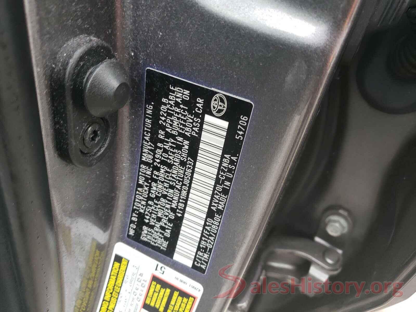 4T1B11HK0JU506337 2018 TOYOTA CAMRY