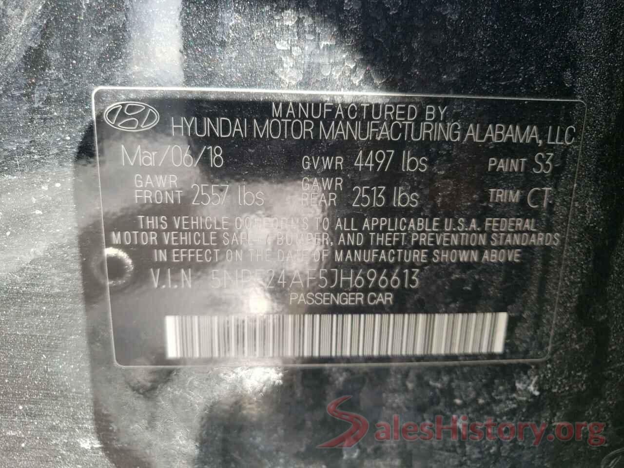 5NPE24AF5JH696613 2018 HYUNDAI SONATA