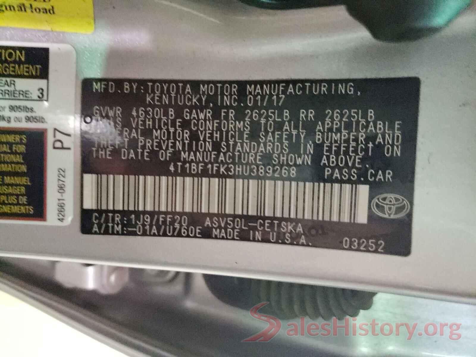 4T1BF1FK3HU389268 2017 TOYOTA CAMRY