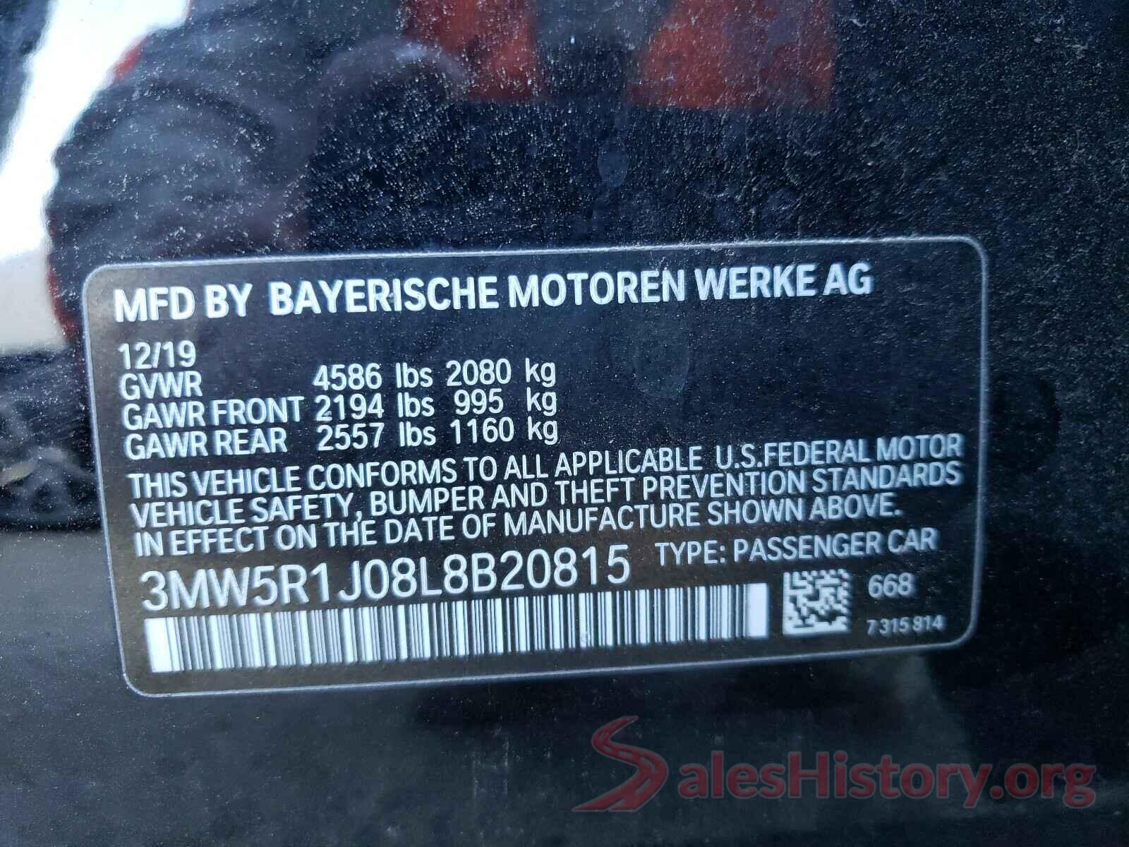 3MW5R1J08L8B20815 2020 BMW 3 SERIES