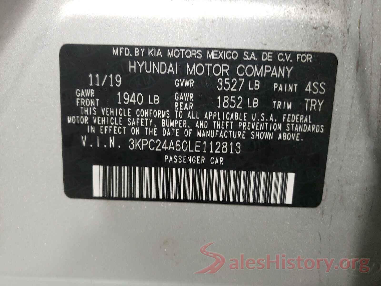 3KPC24A60LE112813 2020 HYUNDAI ACCENT