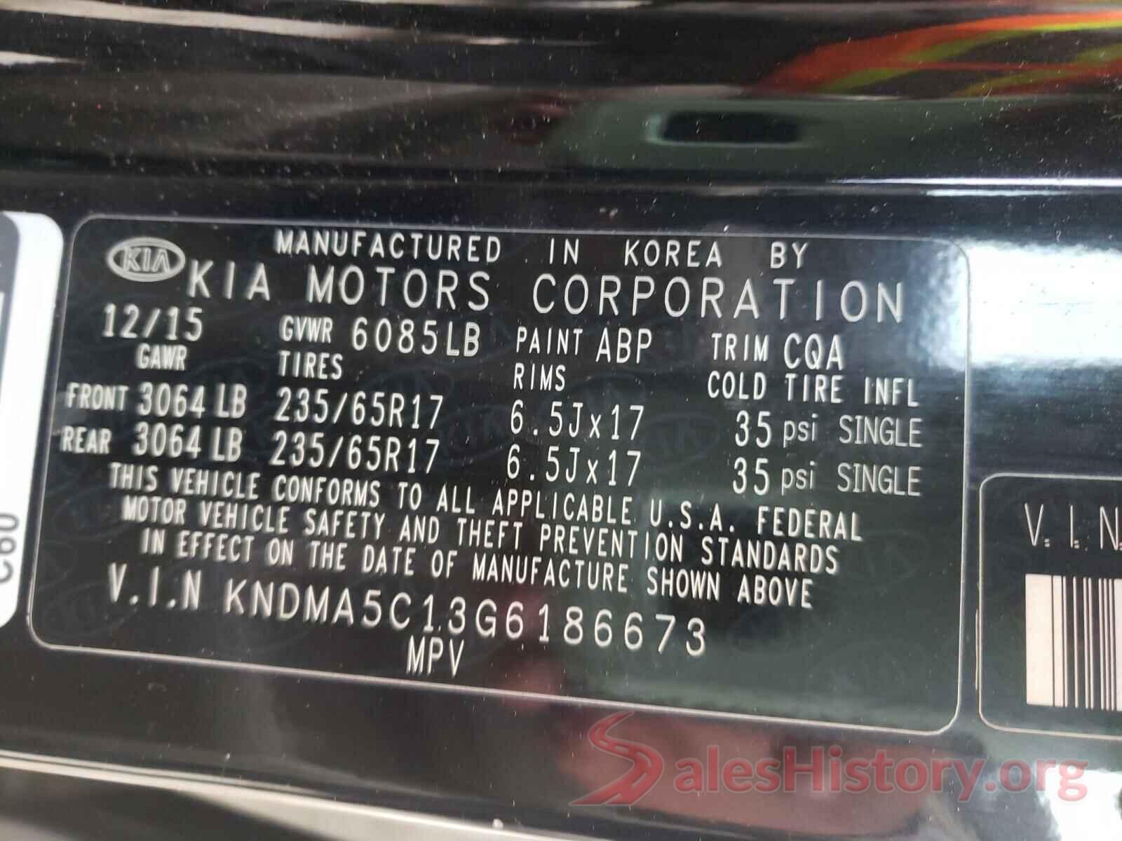 KNDMA5C13G6186673 2016 KIA SEDONA