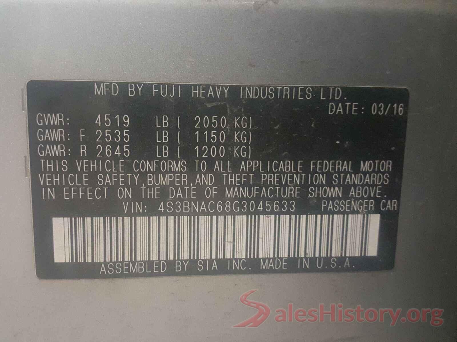 4S3BNAC68G3045633 2016 SUBARU LEGACY