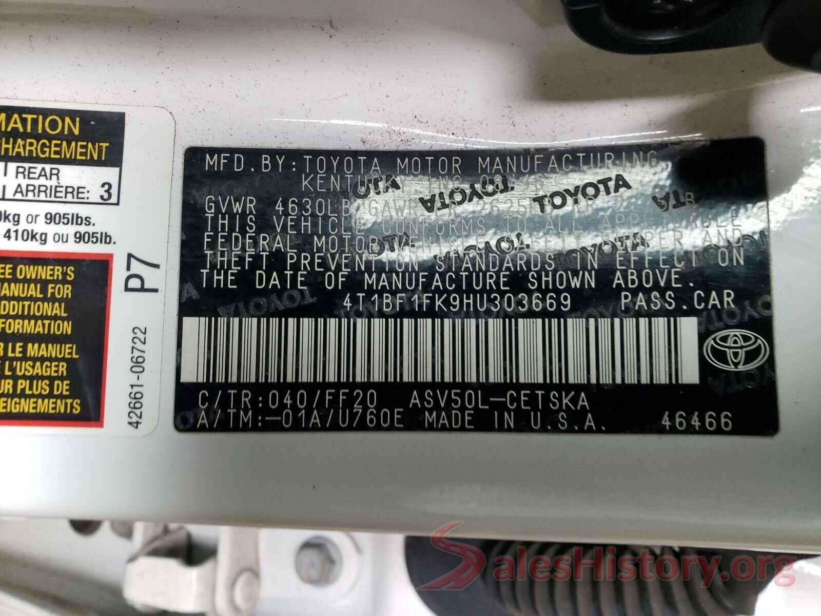 4T1BF1FK9HU303669 2017 TOYOTA CAMRY