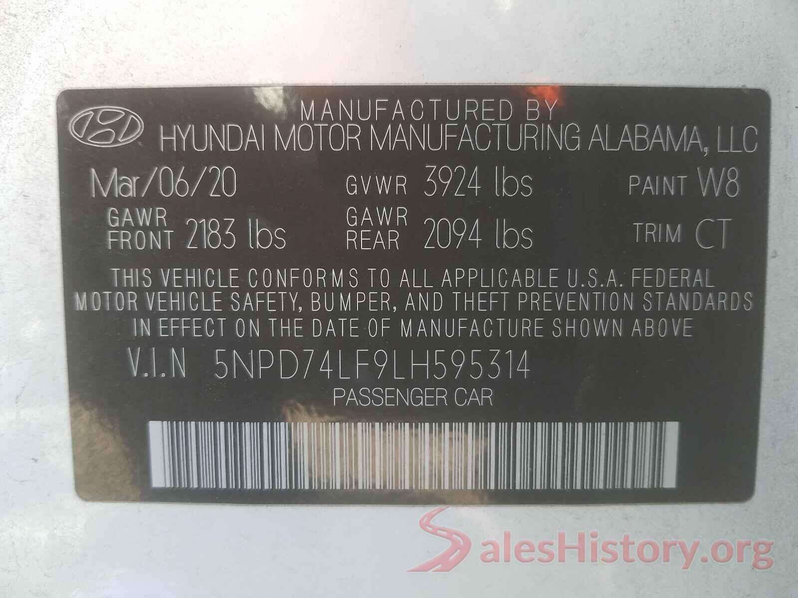 5NPD74LF9LH595314 2020 HYUNDAI ELANTRA