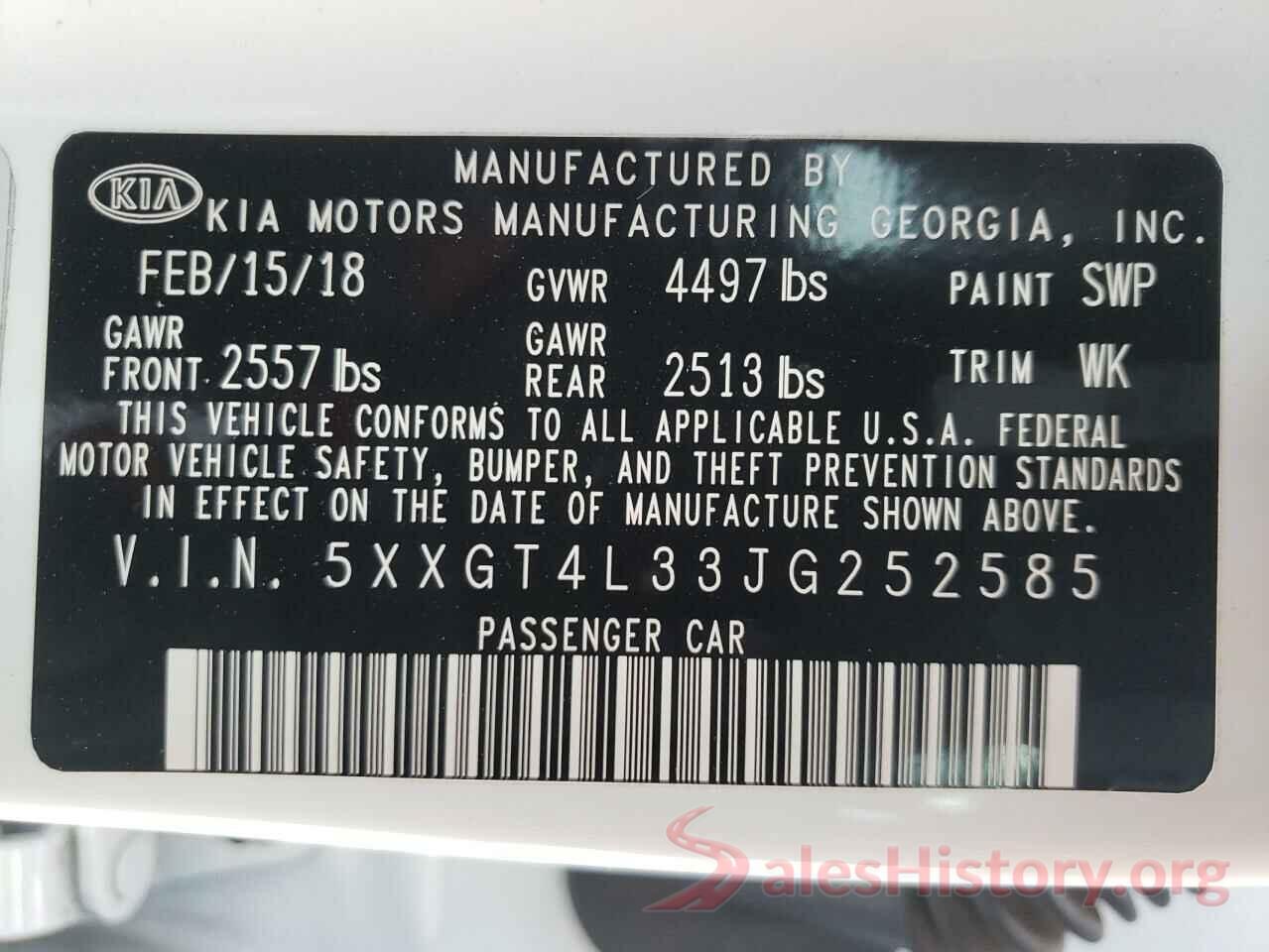 5XXGT4L33JG252585 2018 KIA OPTIMA