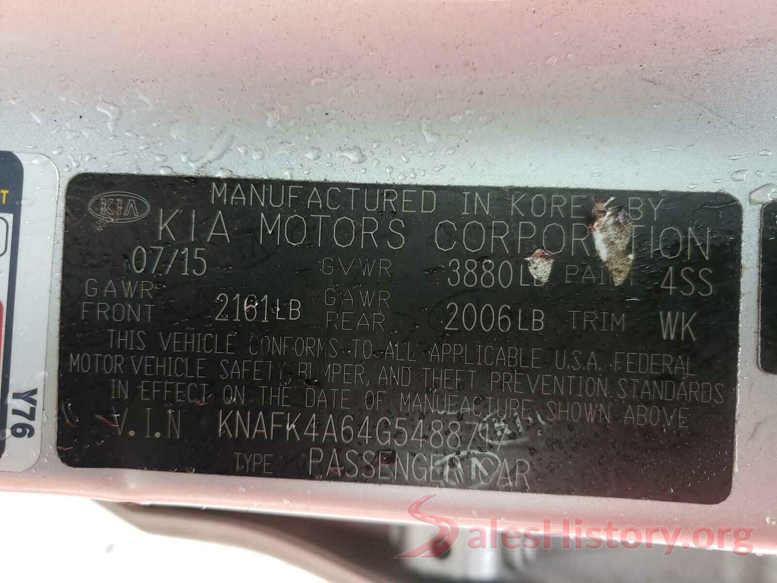 KNAFK4A64G5488717 2016 KIA FORTE