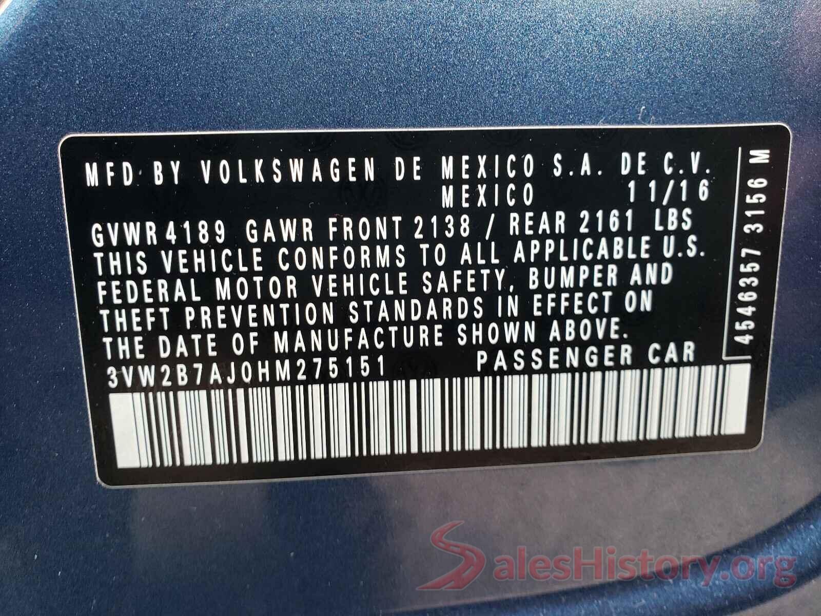 3VW2B7AJ0HM275151 2017 VOLKSWAGEN JETTA