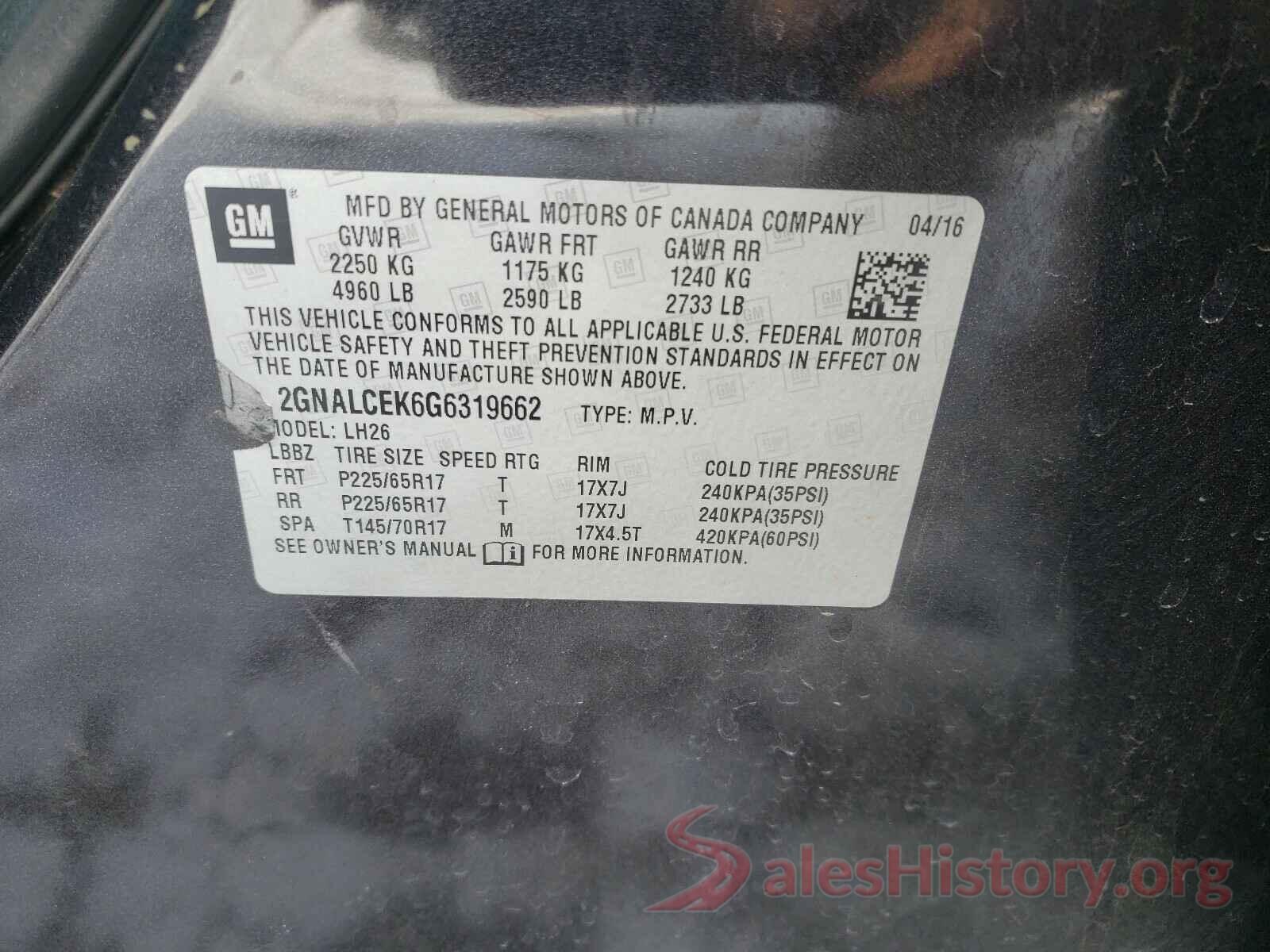 2GNALCEK6G6319662 2016 CHEVROLET EQUINOX