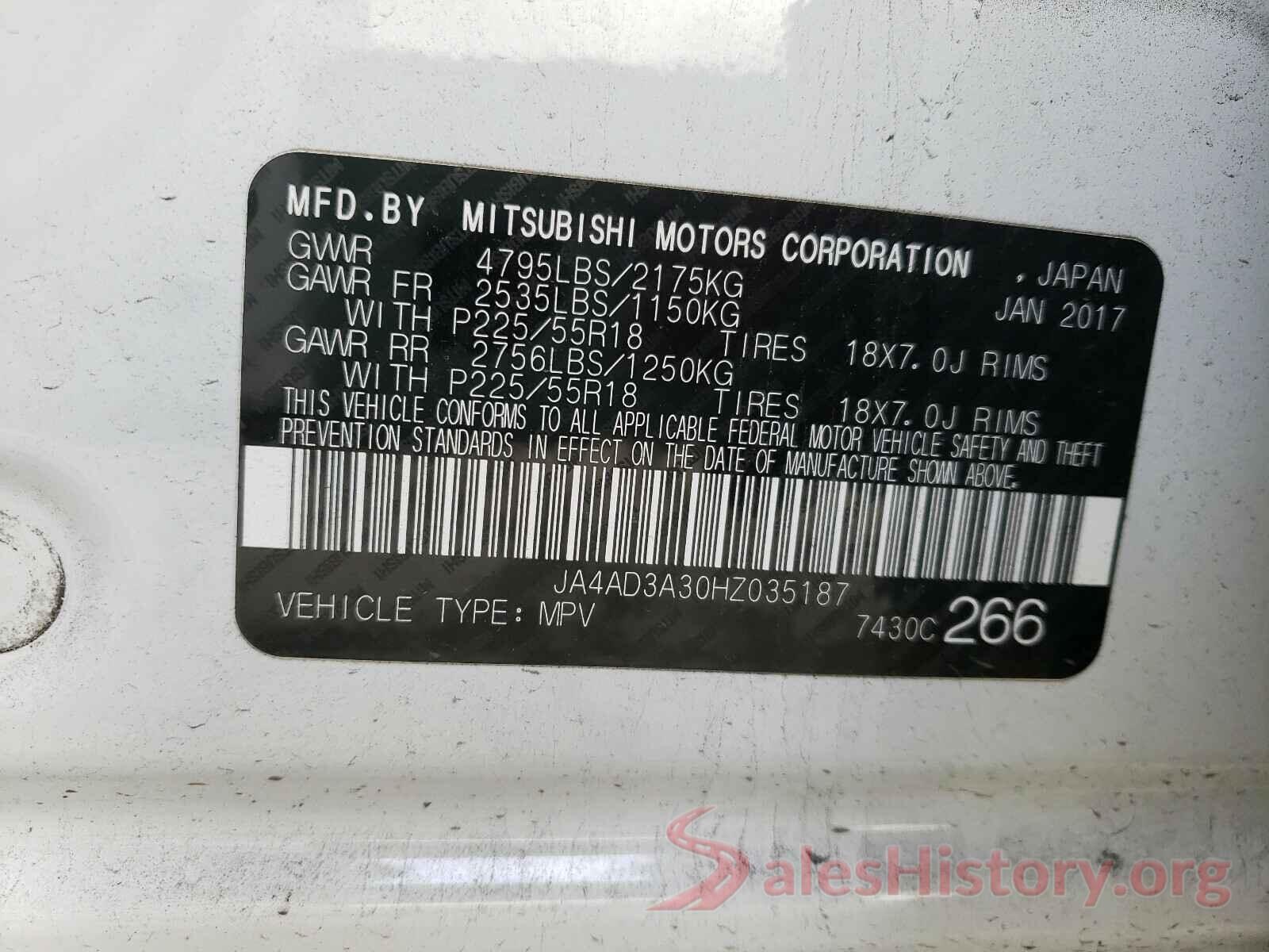 JA4AD3A30HZ035187 2017 MITSUBISHI OUTLANDER