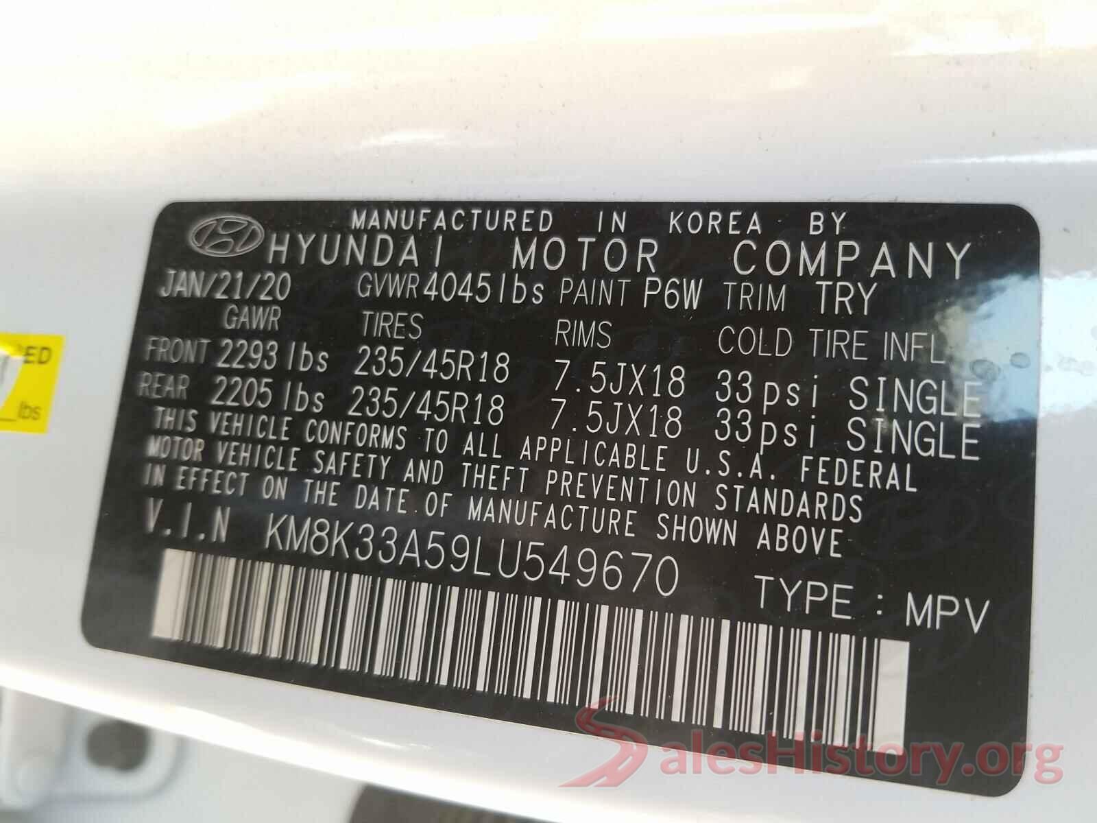 KM8K33A59LU549670 2020 HYUNDAI KONA