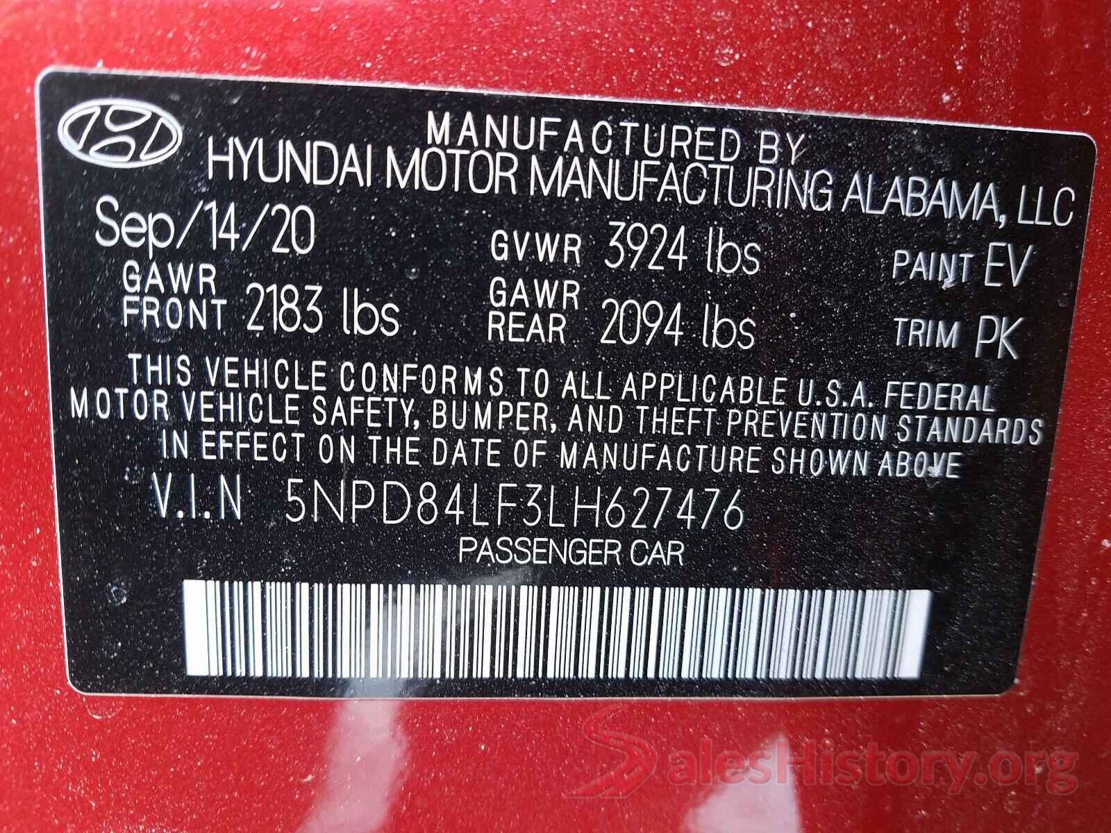 5NPD84LF3LH627476 2020 HYUNDAI ELANTRA