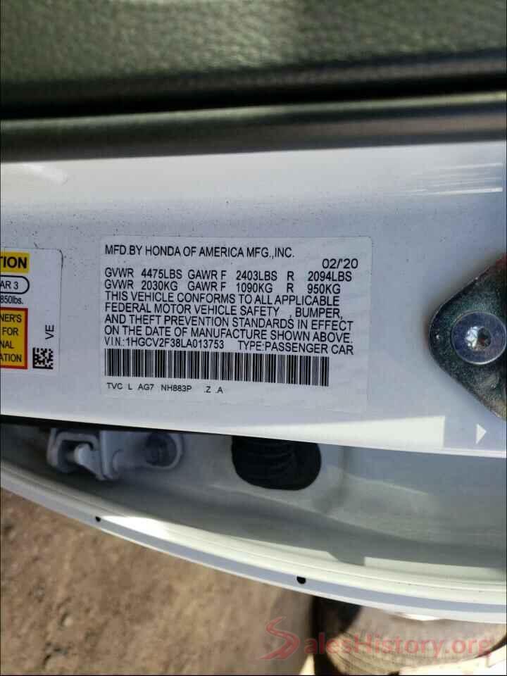 1HGCV2F38LA013753 2020 HONDA ACCORD