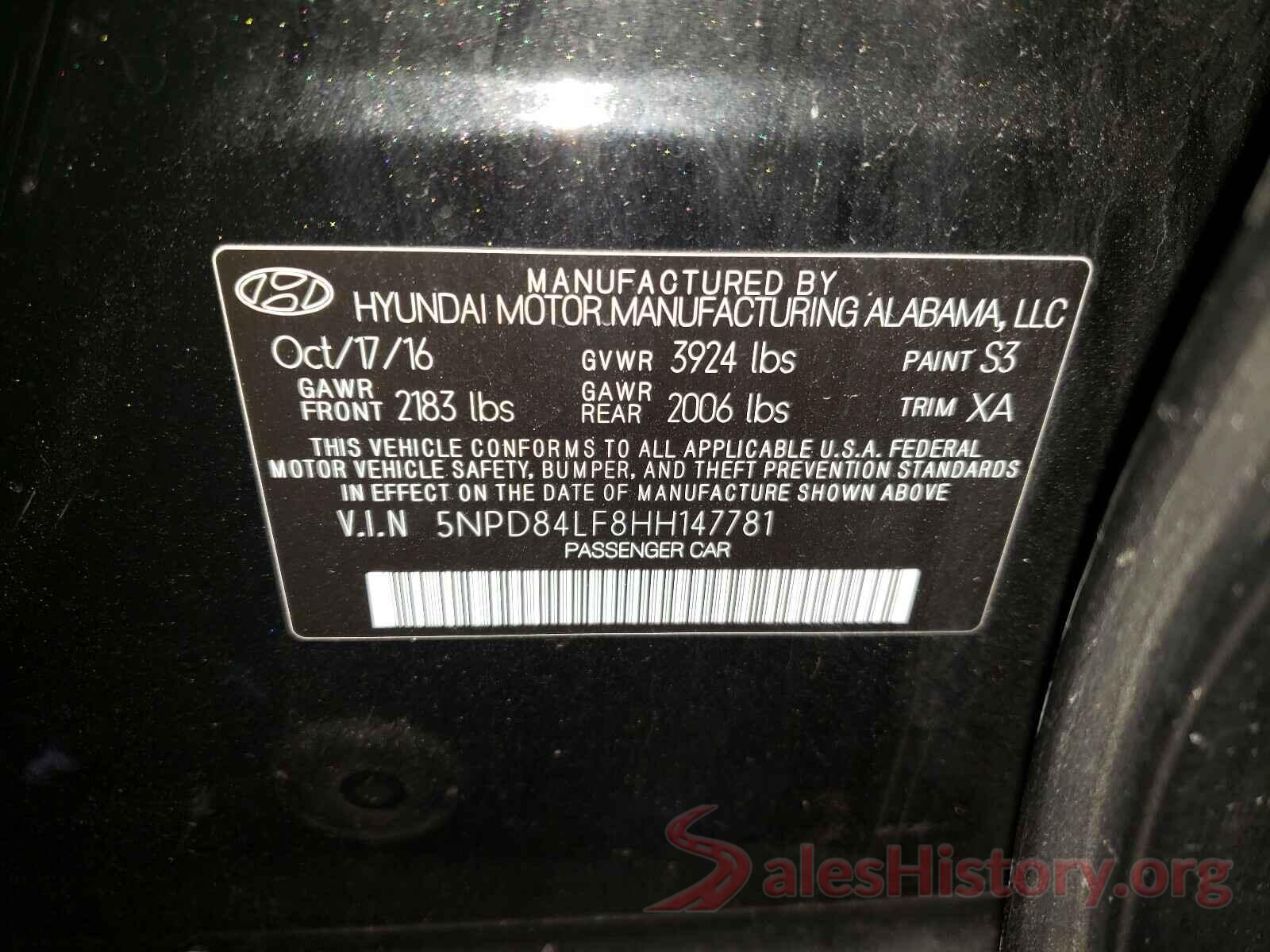 5NPD84LF8HH147781 2017 HYUNDAI ELANTRA