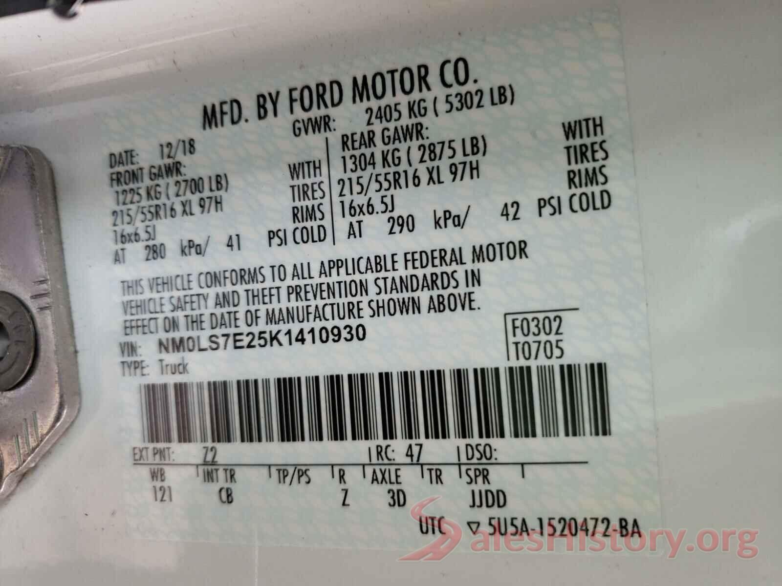 NM0LS7E25K1410930 2019 FORD TRANSIT CO