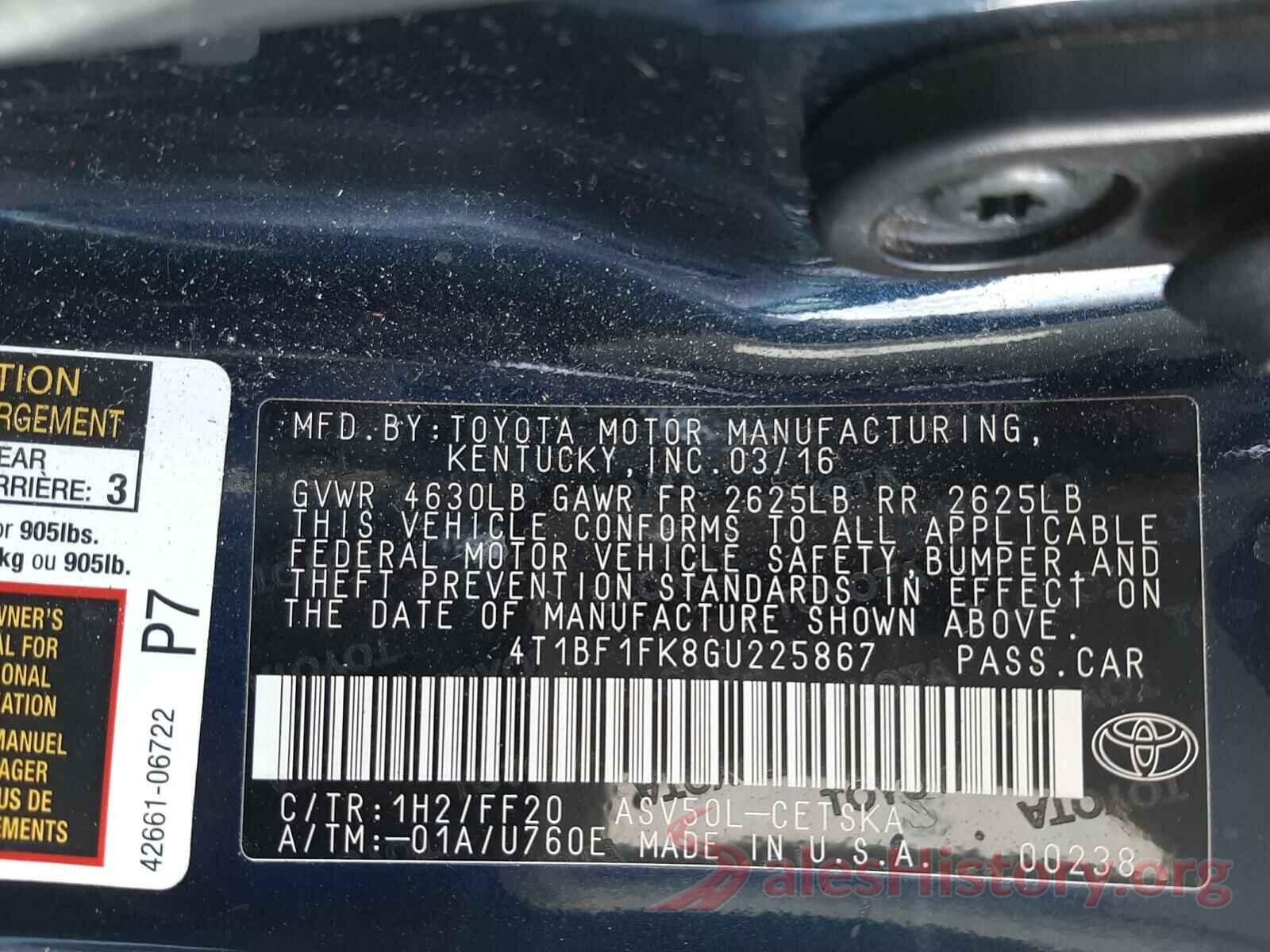 4T1BF1FK8GU225867 2016 TOYOTA CAMRY