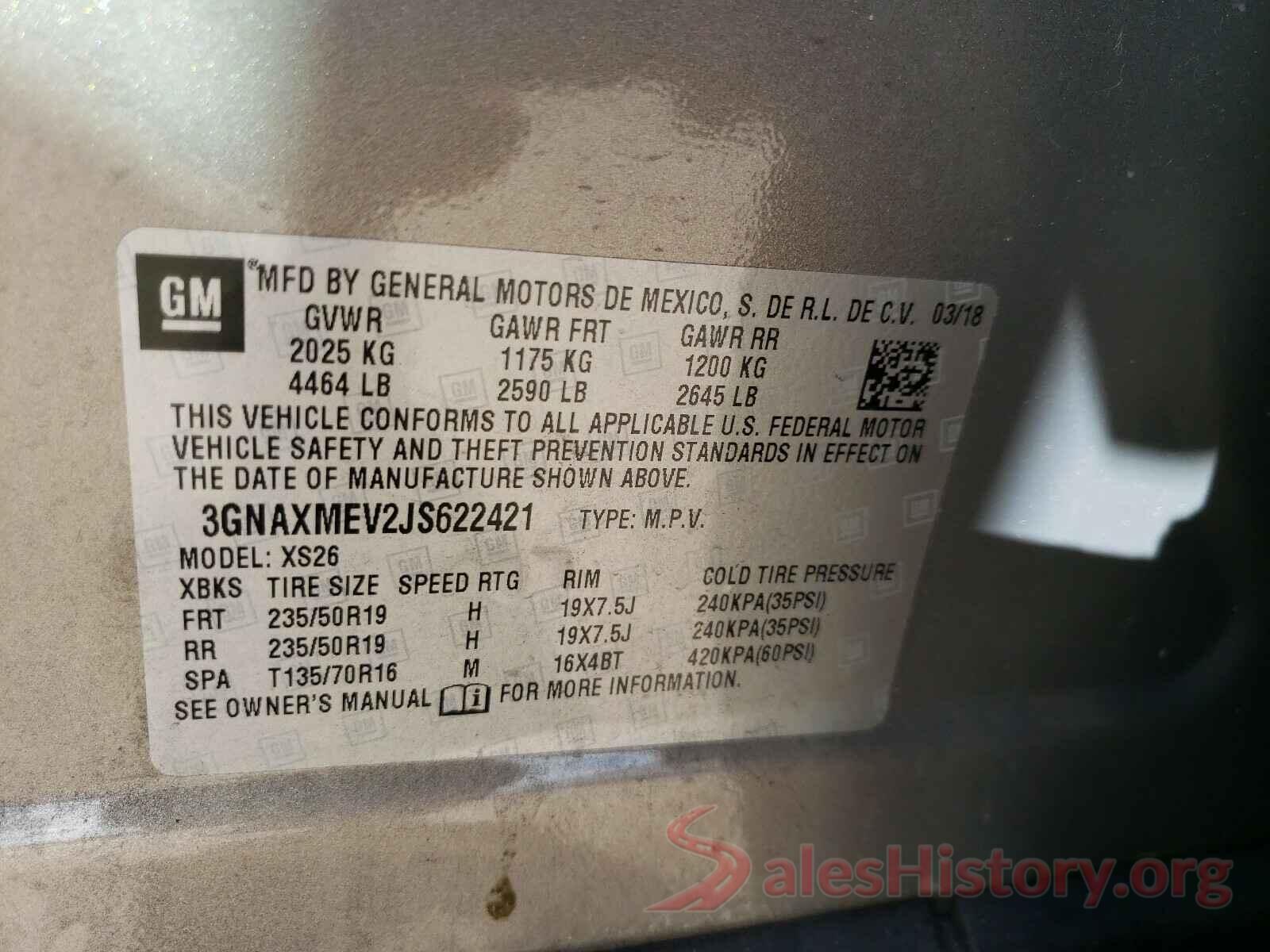 3GNAXMEV2JS622421 2018 CHEVROLET EQUINOX