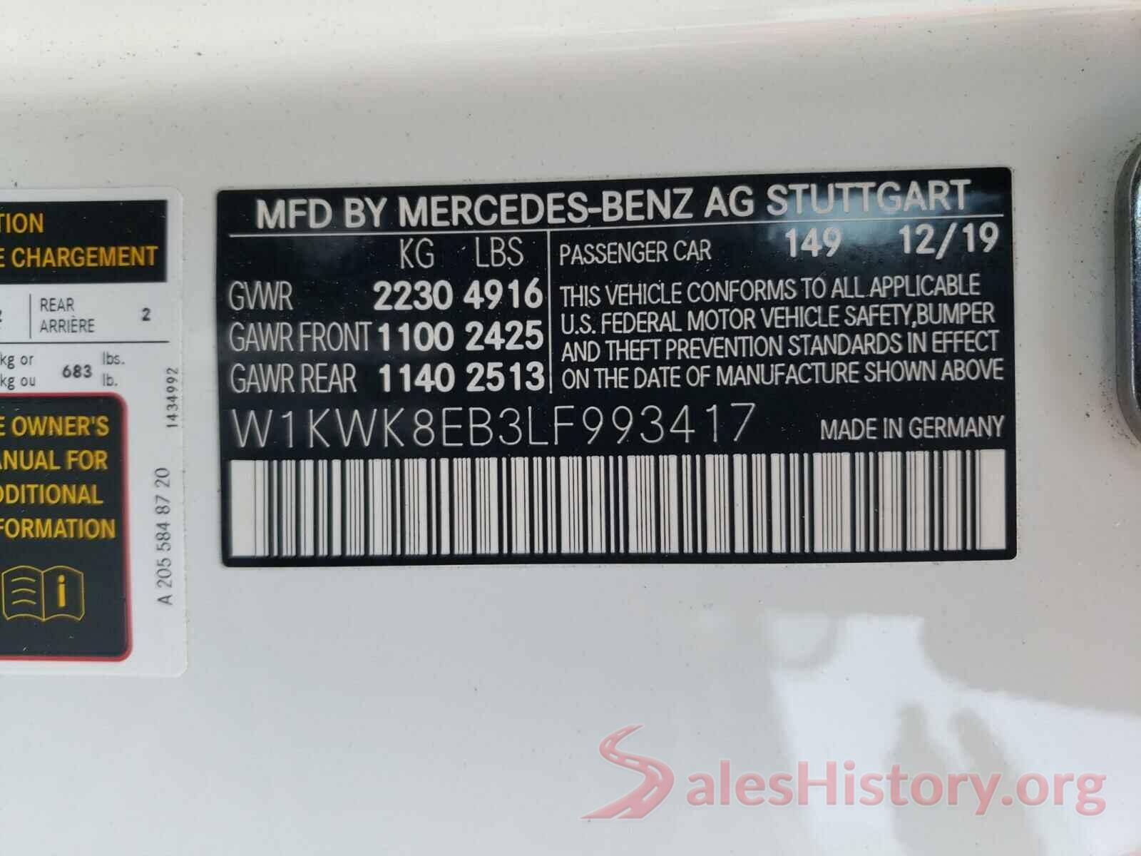 W1KWK8EB3LF993417 2020 MERCEDES-BENZ C CLASS