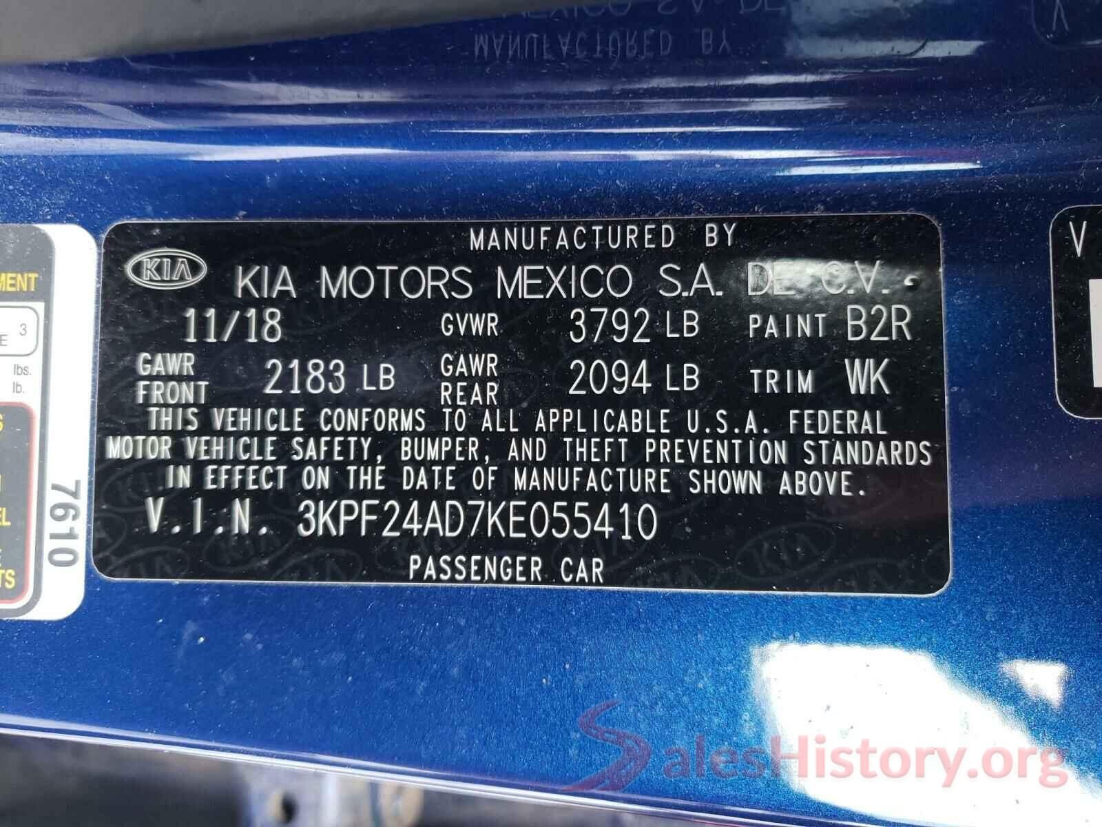 3KPF24AD7KE055410 2019 KIA FORTE