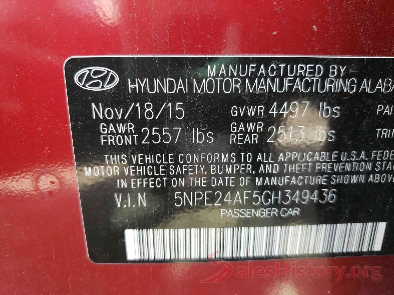 5NPE24AF5GH349436 2016 HYUNDAI SONATA