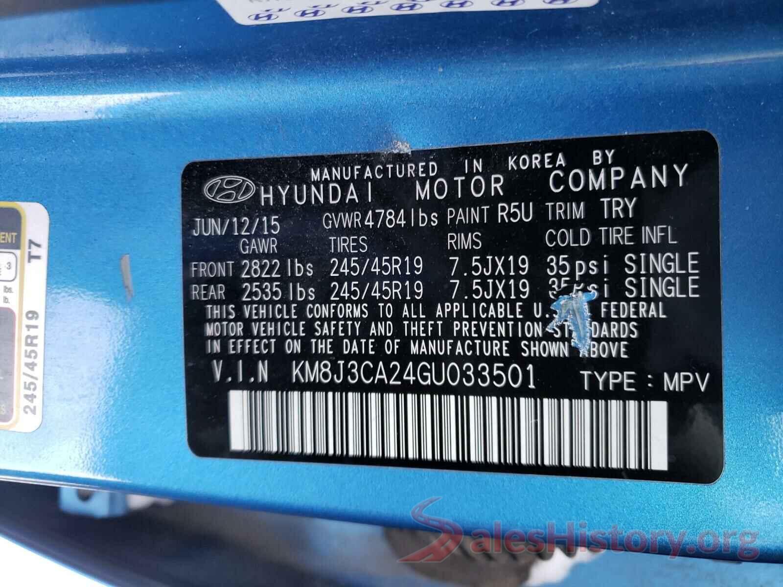 KM8J3CA24GU033501 2016 HYUNDAI TUCSON