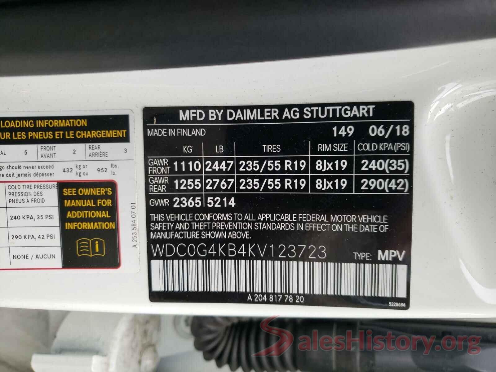 WDC0G4KB4KV123723 2019 MERCEDES-BENZ G CLASS