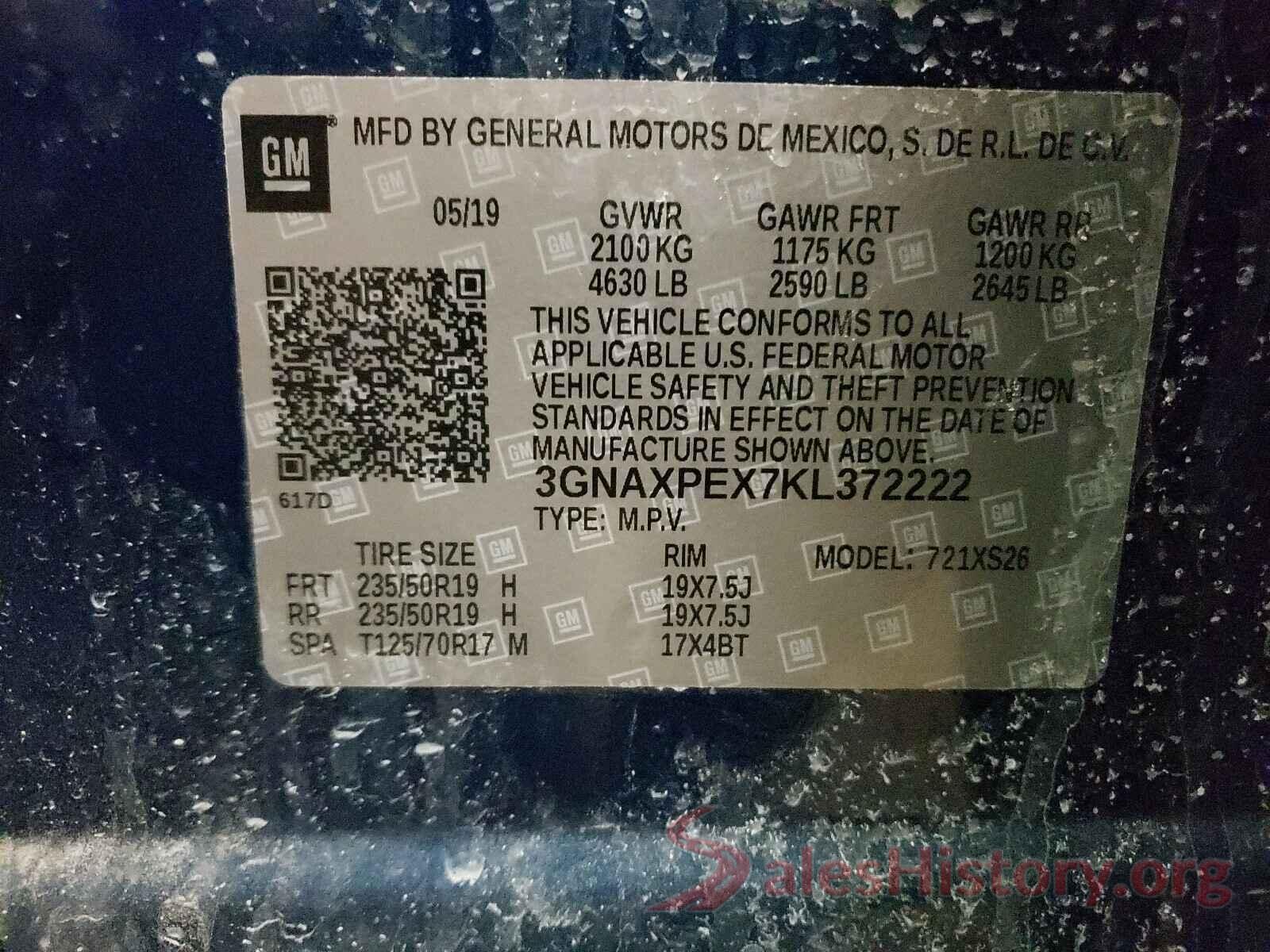 3GNAXPEX7KL372222 2019 CHEVROLET EQUINOX