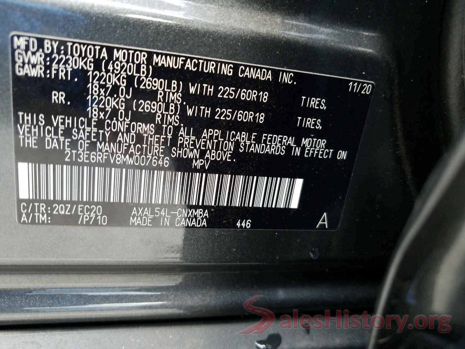 2T3E6RFV8MW007646 2021 TOYOTA RAV4