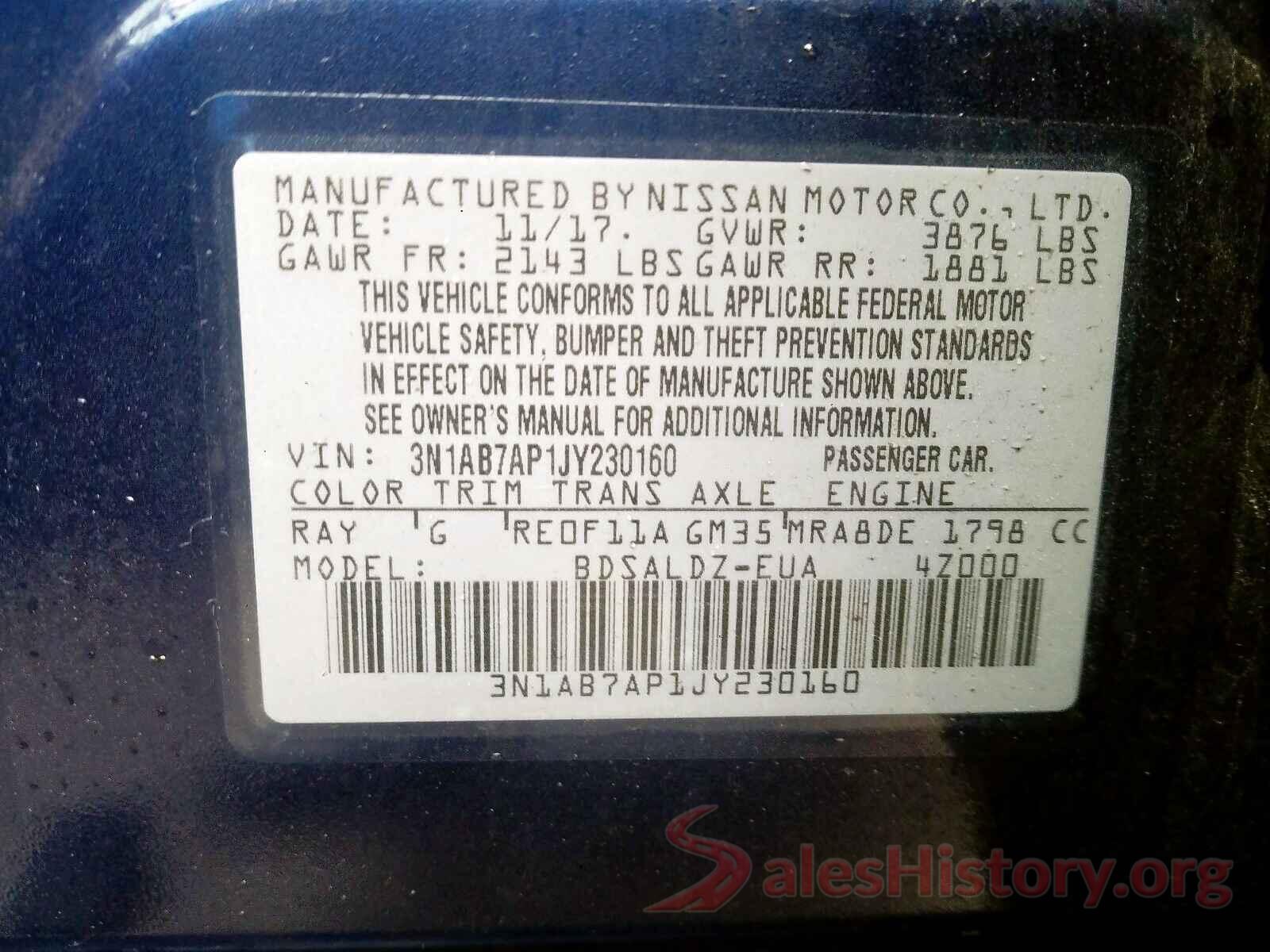 3N1AB7AP1JY230160 2018 NISSAN SENTRA