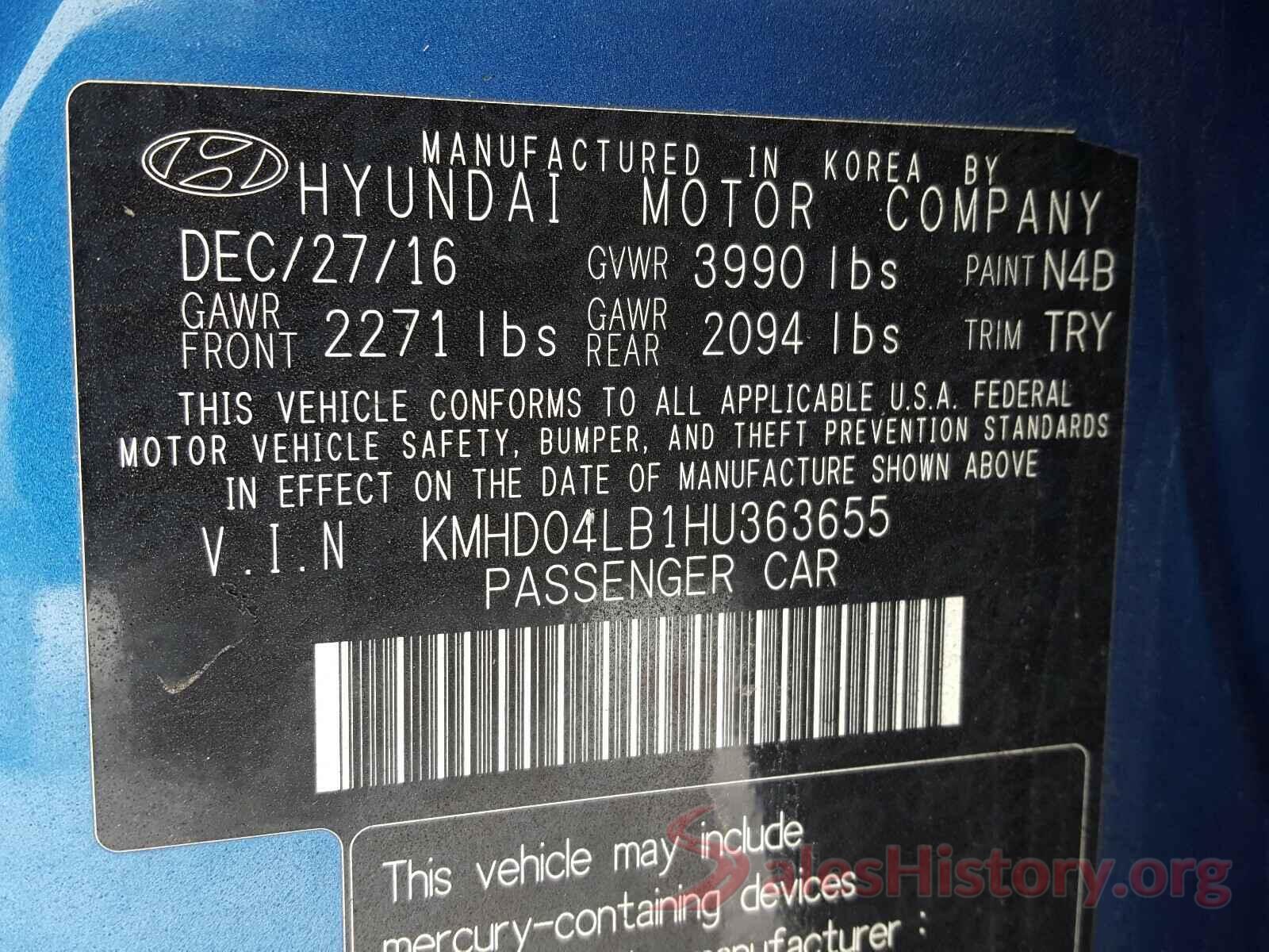 KMHD04LB1HU363655 2017 HYUNDAI ELANTRA