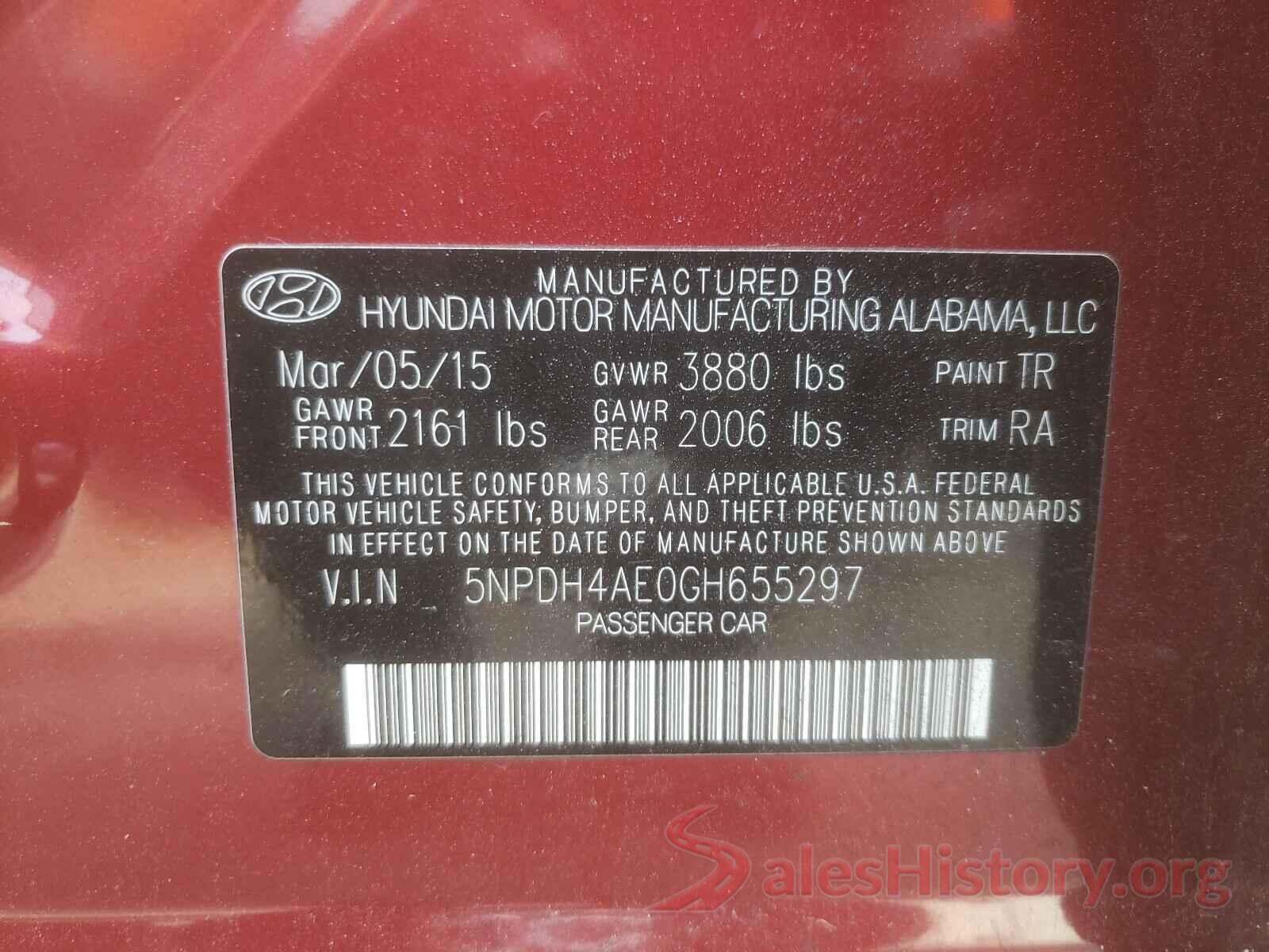 5NPDH4AE0GH655297 2016 HYUNDAI ELANTRA