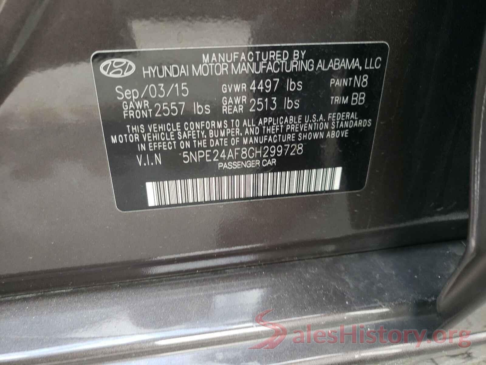 5NPE24AF8GH299728 2016 HYUNDAI SONATA