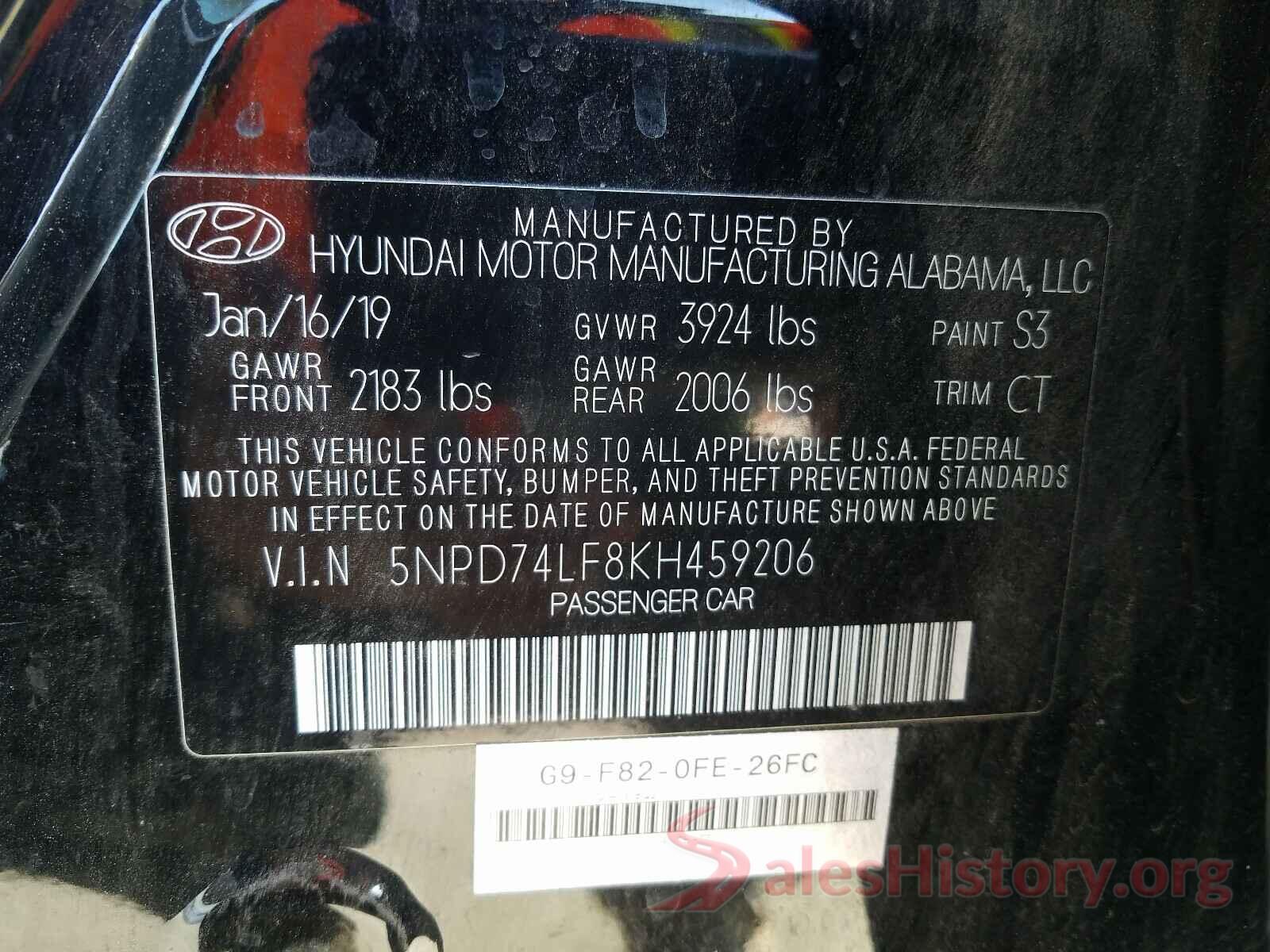 5NPD74LF8KH459206 2019 HYUNDAI ELANTRA