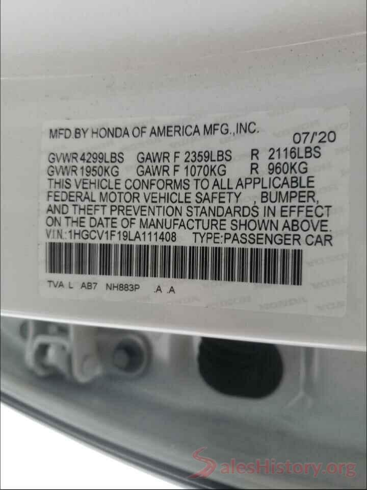 1HGCV1F19LA111408 2020 HONDA ACCORD