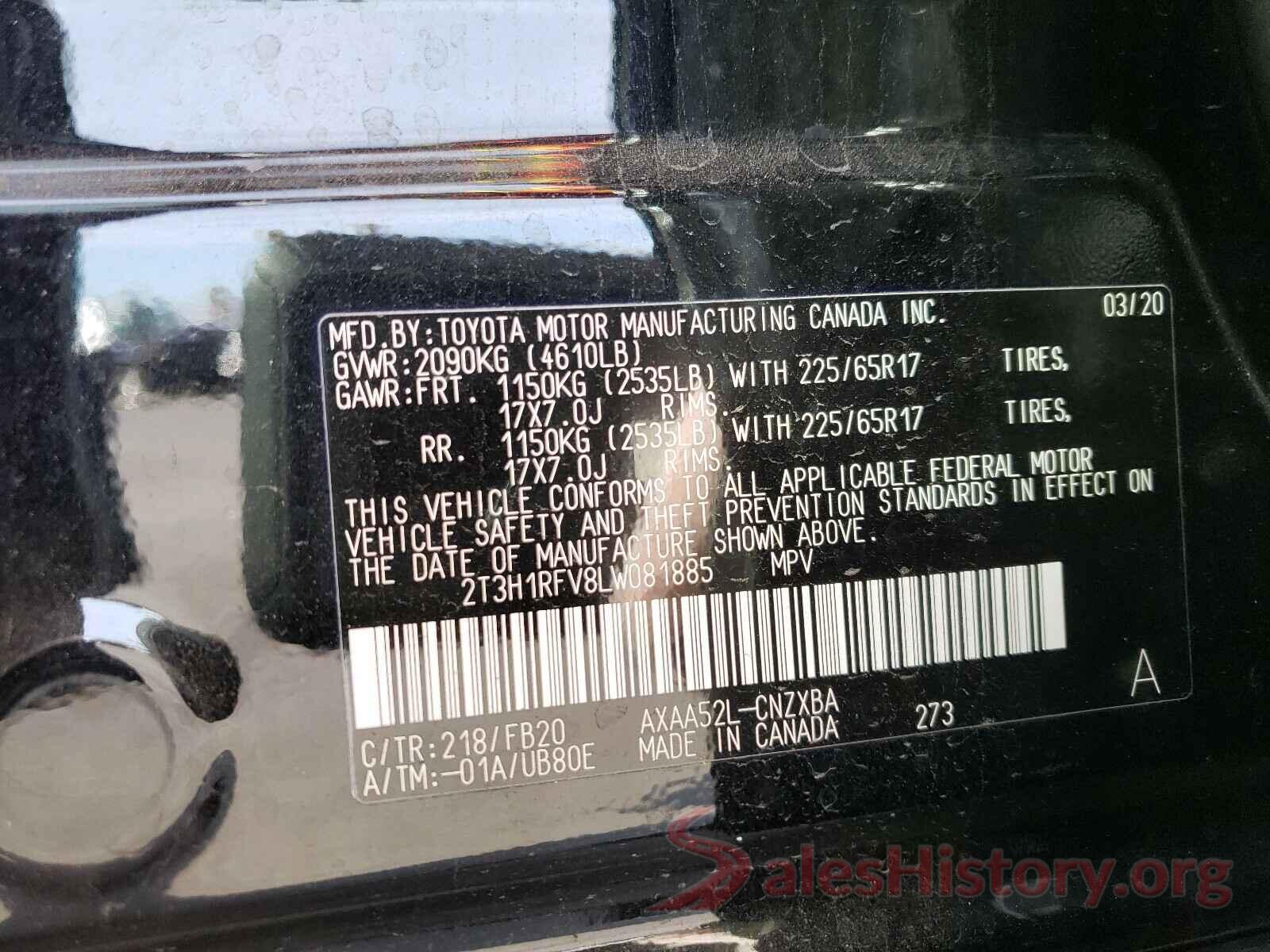 2T3H1RFV8LW081885 2020 TOYOTA RAV4