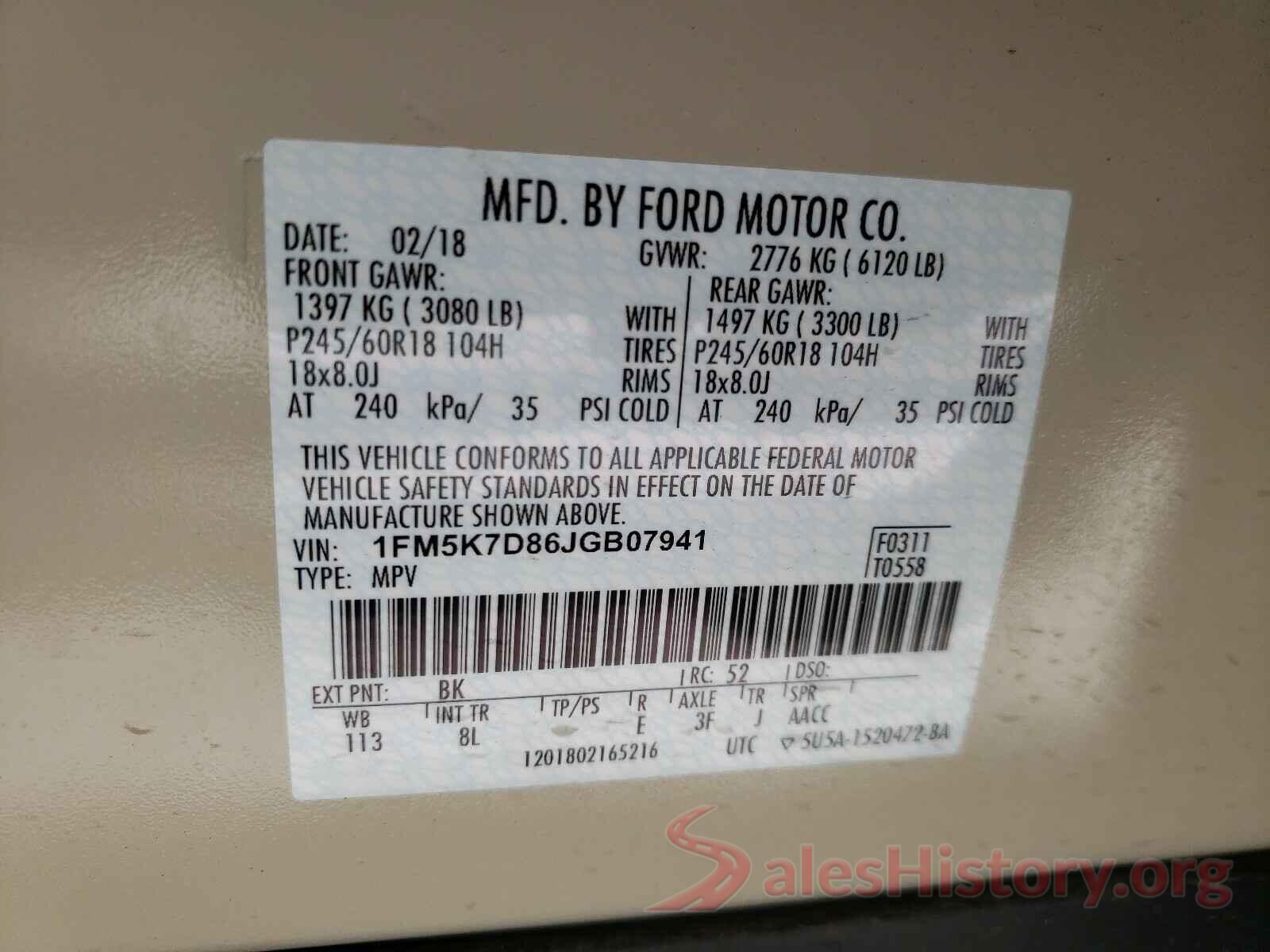 1FM5K7D86JGB07941 2018 FORD EXPLORER