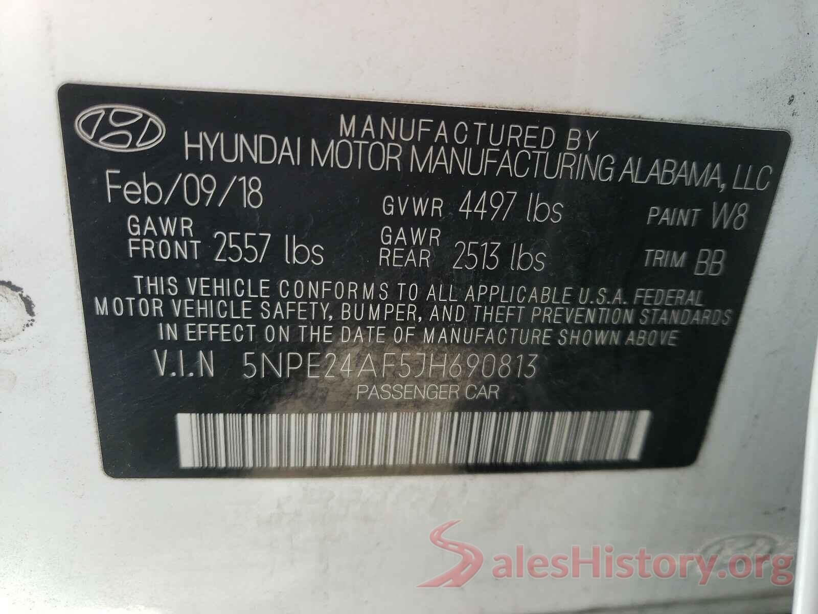 5NPE24AF5JH690813 2018 HYUNDAI SONATA