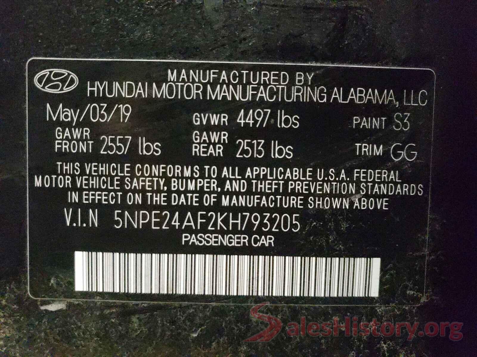 5NPE24AF2KH793205 2019 HYUNDAI SONATA