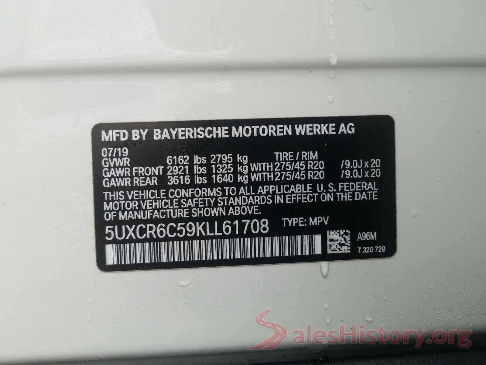 5UXCR6C59KLL61708 2019 BMW X5