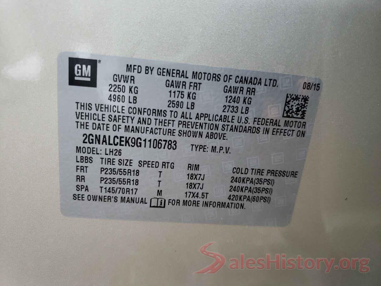 2GNALCEK9G1106783 2016 CHEVROLET EQUINOX