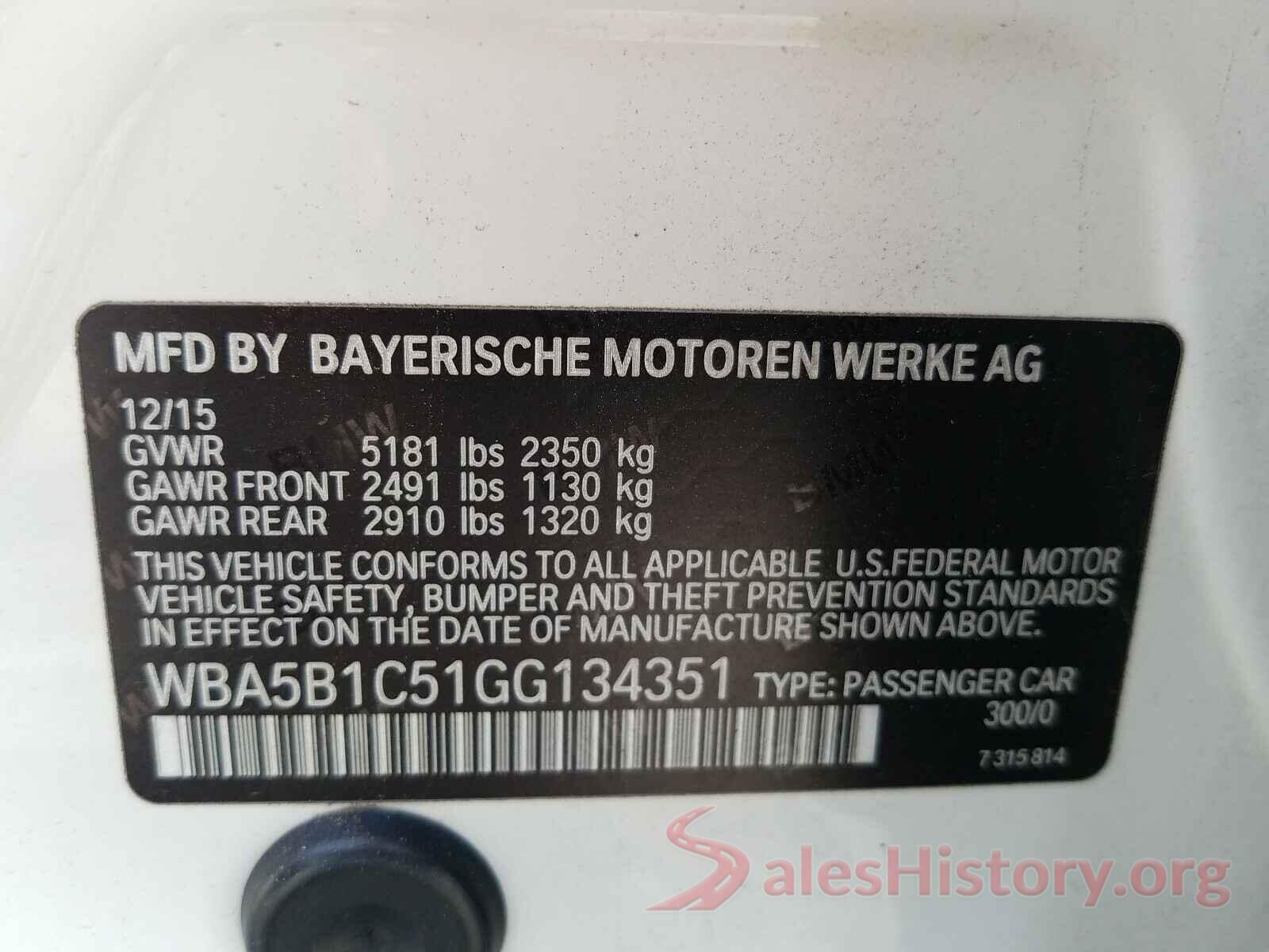 WBA5B1C51GG134351 2016 BMW 5 SERIES